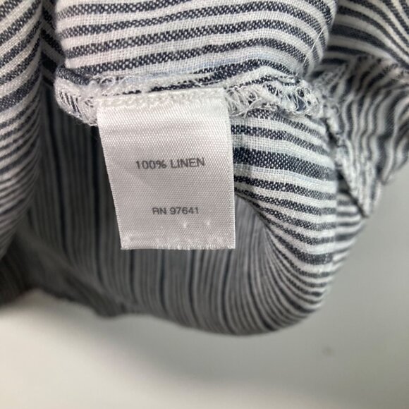 Womens J Jill Linen 1/2 Button V Neck Striped Tunic Gray White LP Long Sleeve - Picture 8 of 9